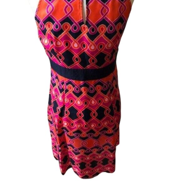ANN‎ TAYLOR LOFT SLEEVELESS NAVY/PINK/ORANGE PRINT HALTER DRESS 4-EUC - Picture 7 of 11